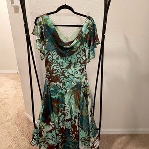 Robbie Bee Asymmetrical Dress in Green and Brown